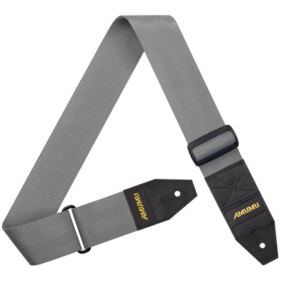 AMUMU Premium Gun-smoke Gray Guitar Strap with Full Grain Leather, Quick-Fetch Pick Holder & Heavy-Duty Buckles